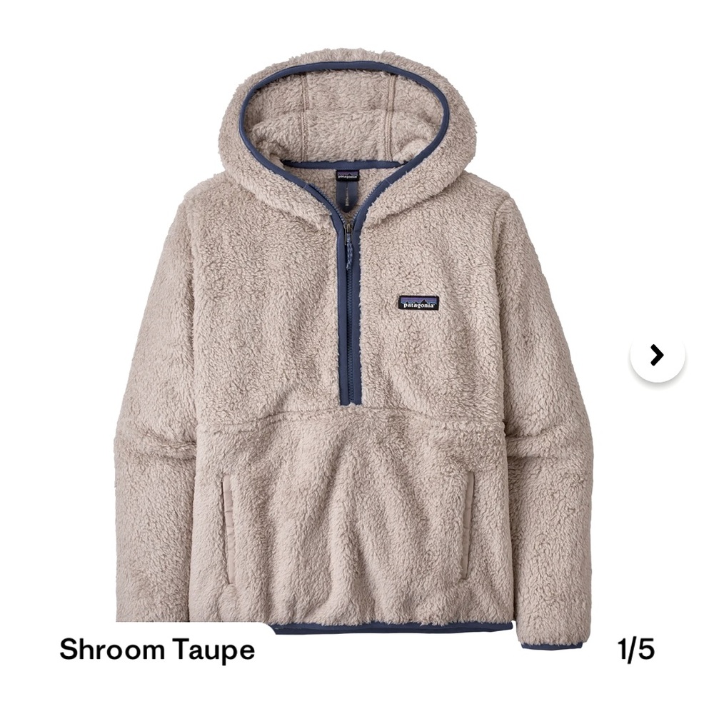 Patagonia Los Gatos Half-Zip Fllece Hoodie in Shroom Taupe with Navy Trim